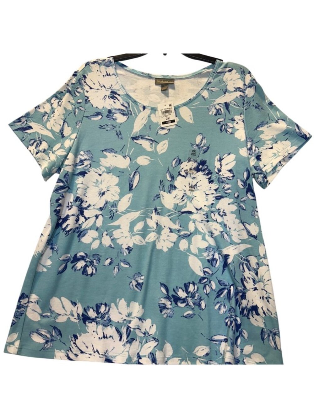 Style & Co. Womens Plus Size 2X Aqua Floral Short Sleeve Alice T Shirt